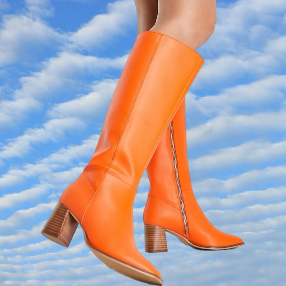 Never Fully Dressed Knee High Orange Leather Boots Womens 9